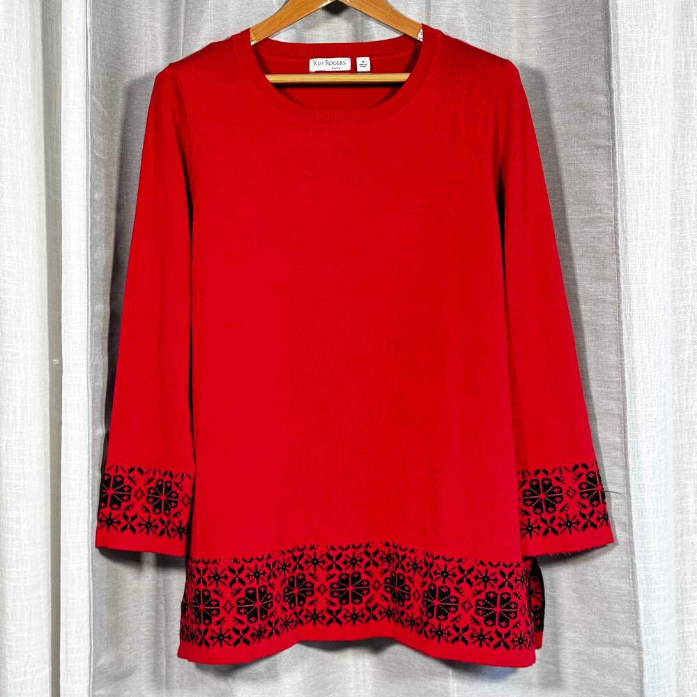 Kim Rogers Tunic Sweater Size 1X Cottage Holiday Cozy Comfy